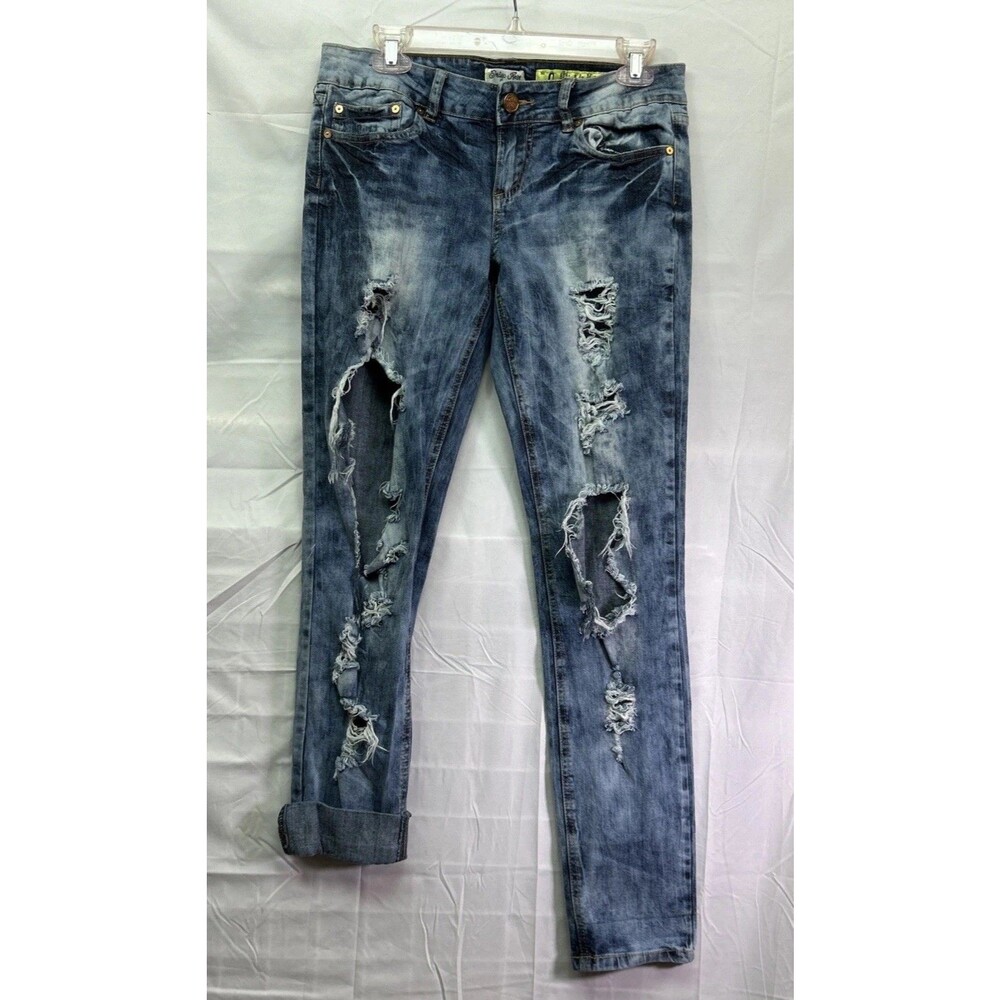Indigo Rein Women Size 9 Distressed Ripped Jeans Blue Denim Stretch Boyfriend